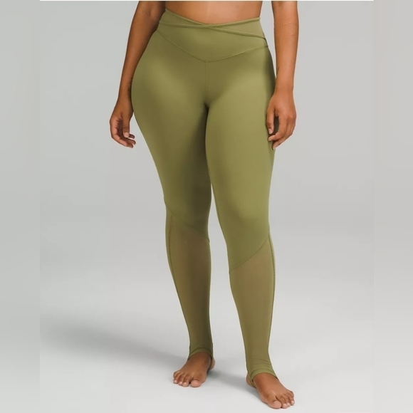 Lululemon Nulu and Crisscross Mesh Stirrup Tight Bronze Green Size 14. - Picture 5 of 12